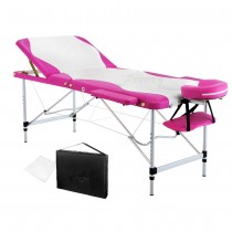 Portable Aluminium 3 Fold Massage Table Chair Bed White Pink 75cm